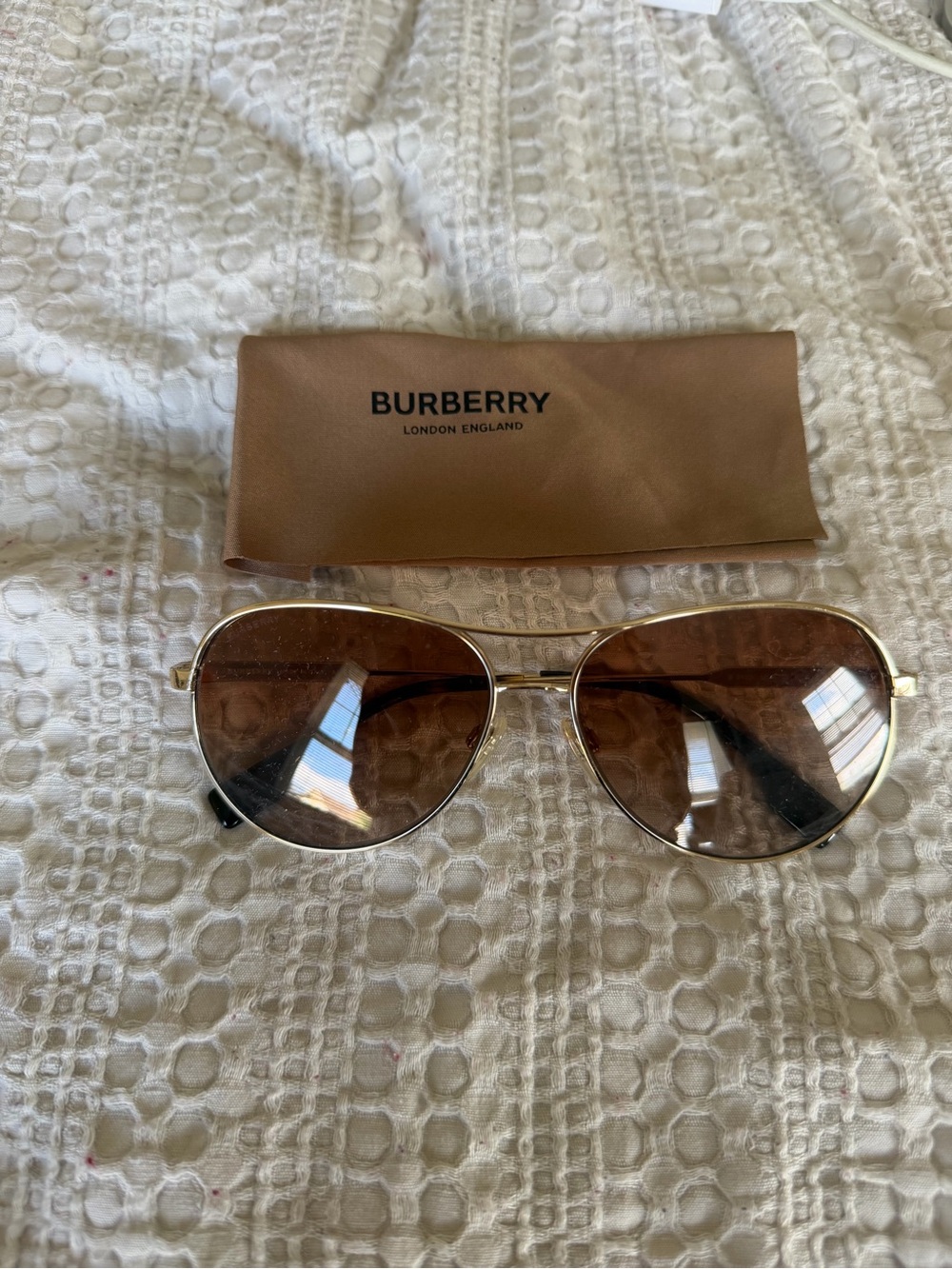 Burberry Gold Frame Brown Lens Aviator Sunglasses